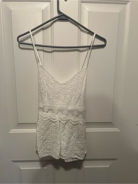 SHEIN White Eyelet Lace Spaghetti-Strap Tank Top